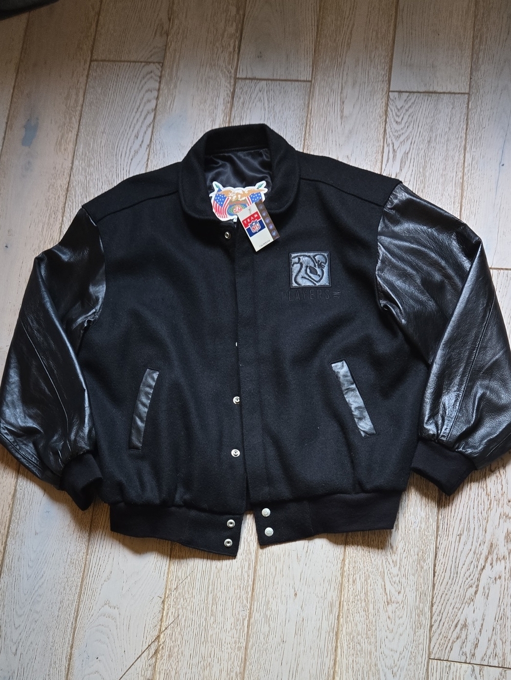 '98 NWT Jeff Hamilton NFL PLAYERS CLUB Blackout Wool Leather Bomber Jacket XL
